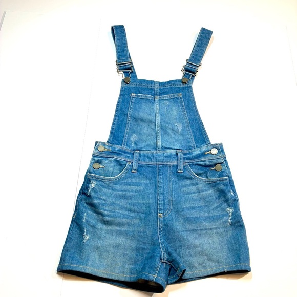 Anthropologie Paige Denim Shortalls Overall Shorts Distressed Size 24 Bohemian - Picture 1 of 12